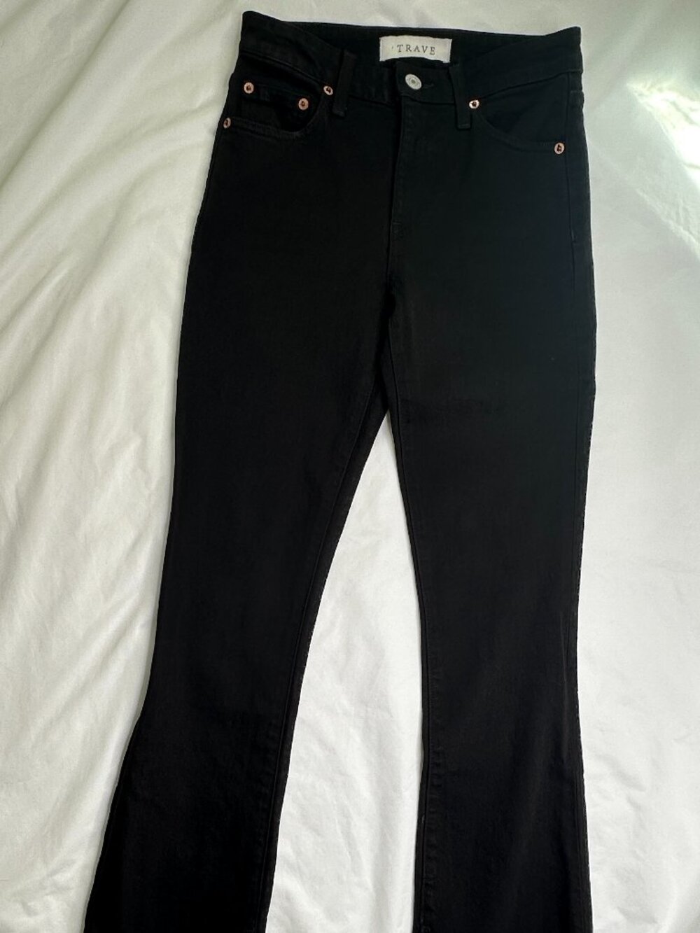 TRAVE Women’s Jeans 24 Faye Demi Boot Black Flared Leg Slit